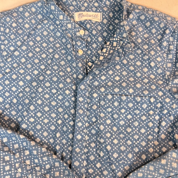 MADEWELL Chambray Floral Top Stamp Popover Tunic Long Sleeves Banded Collar - Picture 4 of 6